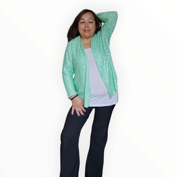 Sparkling Green Sequin Cardigan - Picture 9 of 16